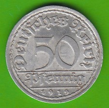 Münze Pfennig Weimar Republik 50 Pfennig 1919 F vz seltenste Ausgabe nswleipzig