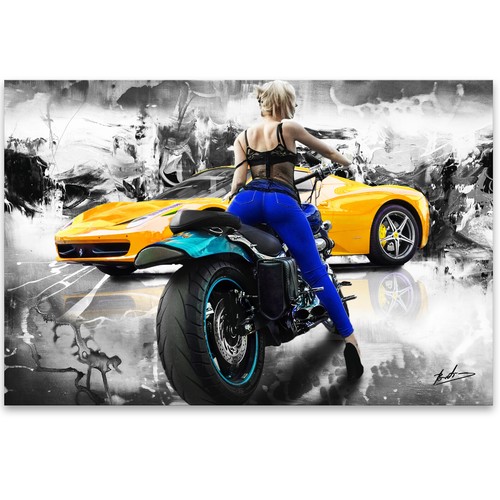 Leinwand bilder motorrad frau - leinwand,