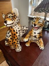 2 Keramik Skulptur Leopard
