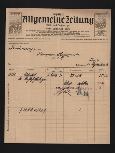 Leipzig rechnung 1916 - leipzig,,