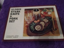 Vintage 12-teiliges Steakmesser Set Edelstahl mit Holzgriffen 12 piece steak kni