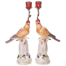 Kerzenständer Set Porzellan und Bronze / 2 Vögel