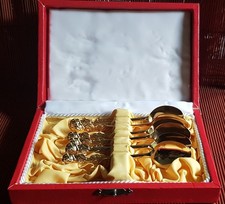 6er Set Teelöffel, Dekor Hildesheimer Rose, vergoldet & gepunzt, neu, unbenutzt