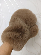 Pelz Massage  Handschuh Braunbeige Rexkaninchen Optik IMITAT Streichel Neu