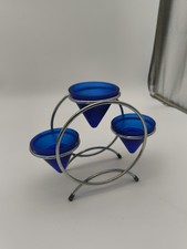 Teelichthalter  3 blauen spitzen Gläsern Glas Treppe Ca 17 Cm Hoch Mangelware 