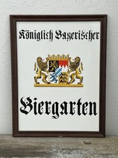 Biergarten Bayern Wappen Bier Brauerei älteres Metallschild Holzrahmen
