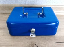 Kleine Geldkassette abschließbar  Handkasse Tresor blau Metall Spardose