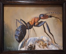 Original Ölgemälde Herbst  Ameise Vintage Abend Impressionismus   Holzrahmen 