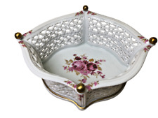 Wallendorf Porzellan Durchbruch Schale / Korb rosa Rose ca. 20,5 x 17 x 8,5 cm