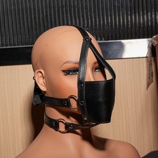 PU Leder Maulkorb Kopf Geschirr mit Mundknebel PC Ball Gag Roleplay Maske DE