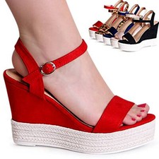 Damen Keilabsatz Sandaletten Velours Sandalen Plateau Riemchen Pumps