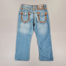 True Religion Damen Jeans Blau W26 L30 Capri Low Dicke Nähte Billy Super T