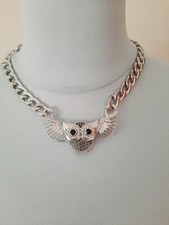 Damen Halskette Modekette Kette mit Eule und Strass - Panzerkette - neu