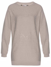 Longpullover mit Herz-Dekostein-Applikation Gr. 48 Naturstein Damen-Pulli Neu