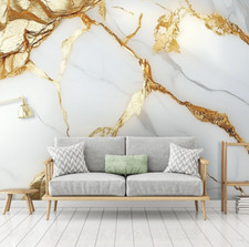 Fototapete Gold Marmor Steinwand Weiß Wohnzimmer VLIES TAPETE XXL + KLEISTER 335