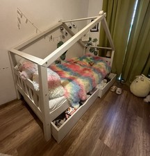 Kinderbett 90x200 Jugendbett Bett mit Stauraum Schublade Matratze JACKY P Weiß