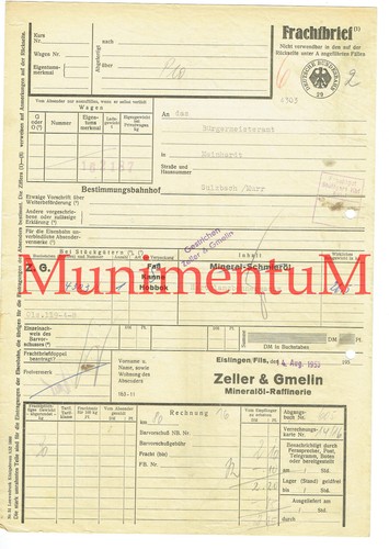 Frachtbrief 1953