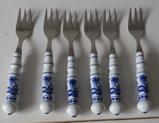 DDR Besteck 6 Kuchenkabeln  Zwiebelmuster Porzellangriff ABS