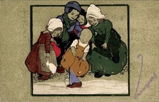 Steindruck Ak Kinder mit Spielzeugboot am Wasser, Munk Nr 873 - 4801200