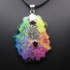 GJ69 REGENBOGEN QUARZ (beh) BUNT XXL*VOGEL*  925 SILBER-ANHÄNGER +KETTE / LEDER!