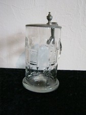 Sehr schöner Bierkrug aus Glas mit Zinndeckel, 0,6l um 1900