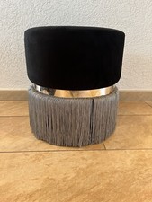 Design Pouf Sitzpouf rund Sitzpuff Hocker Sitzhocker Schwarz Silber Boho Chic