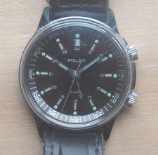 Russ. Armbanduhr – 70er Jahre –  POLJOT – Signal – Org. Lederarmbd. - ungetragen