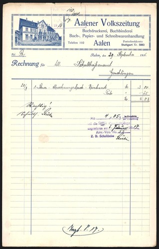 Rechnung aalen 1916 - aalen, 1916,