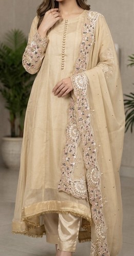 3pcs beige anarkali - 3pcs, suit