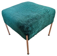 ? DDR Plüsch Hocker Chrom Beine Webfell türkis Vintage - 42 x 46 x 46 cm