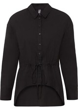 Lässige Longbluse im Vokuhila-Style Gr. 42 Schwarz Damen Langarm Bluse Hemd Neu