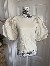 KappAhl Damen T Shirt Gr XS XL Puffärmel Baumwolle Sand Beige Tolles Design