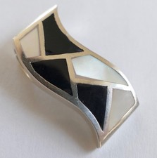 Anhänger 3 Onyx - und 3 Perlmuttinlays 925 Silber Vintage 70er Pendant 