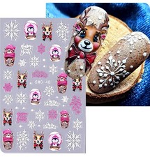 3D Nagel Sticker Nail Art Weihnachten Rentier Schnee Selbstklebend Aufkleber