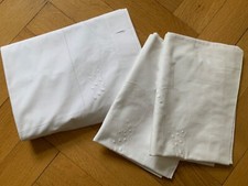 Vintage Weißwäsche Bettwäsche mit Stickerei 1 Überschlaglaken + 2 Kissenbezüge