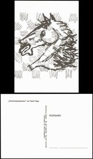 Schach-Spiel Motiv-AK Illustration mit Pferde-Kopf, Pferd Spielfigur 1980