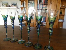 Sektgläser Flirt blau grün gold kunstvoll coloriert 6 Stck.