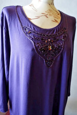 Ulla Popken ? Damen Marken 3/4 Arm Shirt Tunika Gr. 42/44 lila Glitzer bestickt