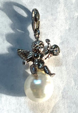Original 925 Silber Thomas Sabo Charm Anhänger Engel Perle kl. Diamant gepflegt