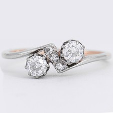 Gr. 49 - Jugendstil Altschliff-Diamant 0,31 ct. Gold 585/14K m. Silber Ring