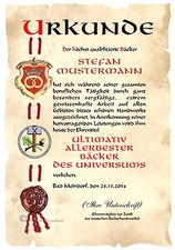 Urkunde BÄCKER DIN A4  HW Diplom Geburtstag Arbeits - Jubiläum