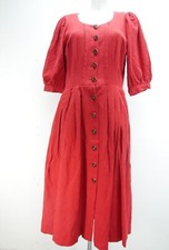 Landhauskleid rot 90er Vintage schweres Leinenkleid kurze Puffärmel Gr.38