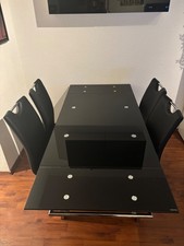 Zeitloser Esstisch ausziehbar Glas (schwarz 120x80 u. 160x80)