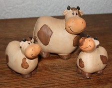 Tierfiguren Kühe 3erSet  9,5 cm -- 7 cm und 6,5 cm hoch Terracotta Dekoration