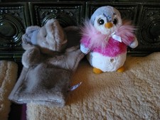 2 Kuscheltiere, Elefant + Eule,  davon EINES als Handpuppe