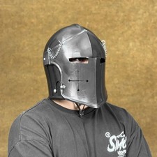 Schwarzer Barbuta Ritter Helm mit Visier - 18g Stahl Mittelalter Krieger Rüst...