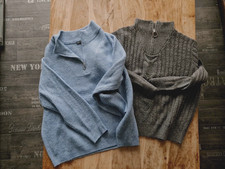 2 superschöne Pullover Troyer Kragen grau und blau Gr.XL