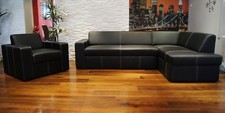 Schwarz Ledermöbel Ecksofa + Sessel 100% Echtes  Leder Eckcouch Sofagarnitur