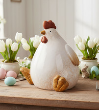 Keramik Huhn Dekofigur Beige