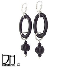 Grosse Art Deco Silber Glas Ohrringe Schwarz paste silver earrings black